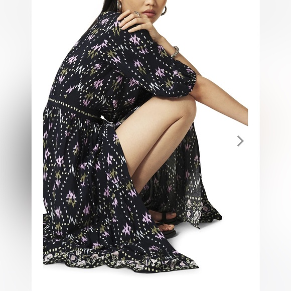 NWT Ba&sh Nerla Dress Bleu Nuit Midnight Navy Blue Ikat Wrap Midi Maxi Dress - Picture 3 of 13